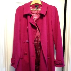 Full-Length Fuchsia Wool-Blend Pea Coat (H&M)